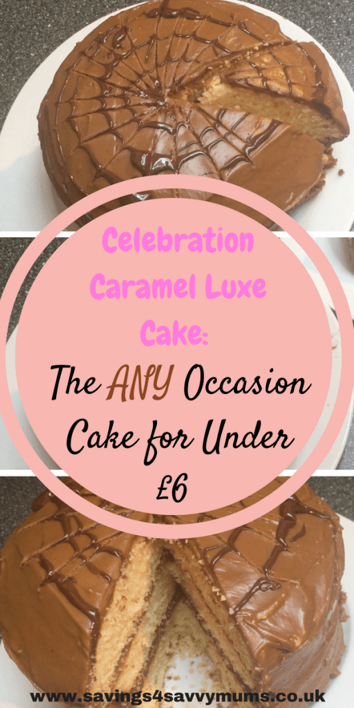 This is how to make a cheap Celebration Caramel Luxe Cake. Its good for any occasion and can keep for up to 4 days, by Laura at Savings 4 Savvy Mums. #BudgetBaking #HalloweenCakes #CheapFood 