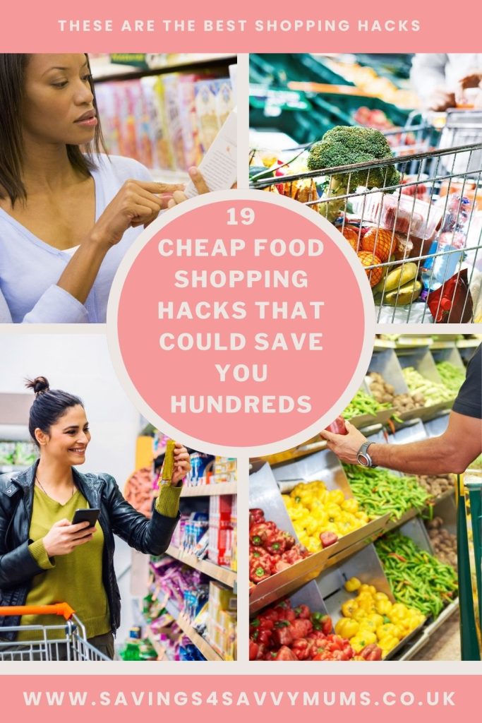 Here are 19 cheap food shopping hacks that could save your family hundreds of pounds every month including ways to get cheap groceries and meal plan by Laura at Savings 4 Savvy Mums 