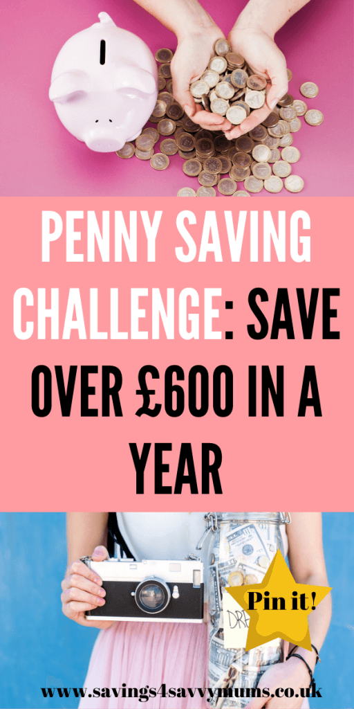 This free 365 day penny saving challenge includes trackable printables, a money saving challenge chart and continuous help to save money by Laura at Savings 4 Savvy Mums #moneysaving #budget #pennysavingchallenge