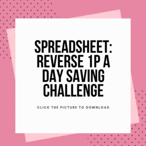 Spreadsheet Reverse 1p a day saving challenge