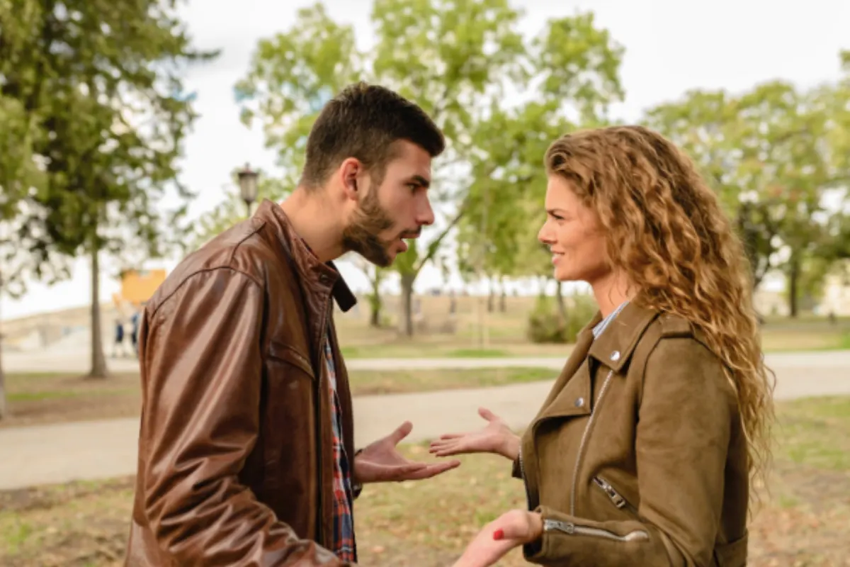 A male and female talking