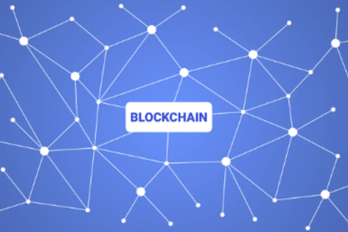 Blue background with the words Blockchain