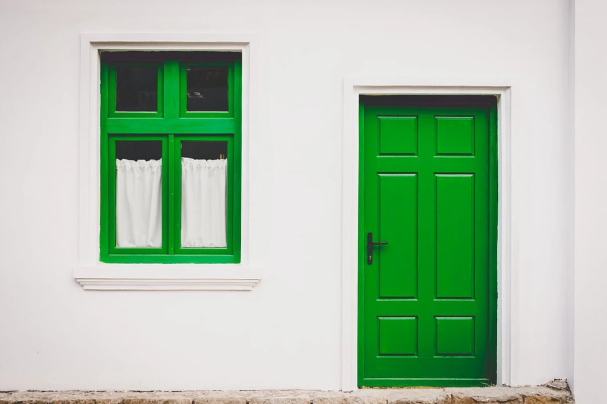 Front of a house with a green door