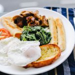 Fried egg, bread and mushrooms