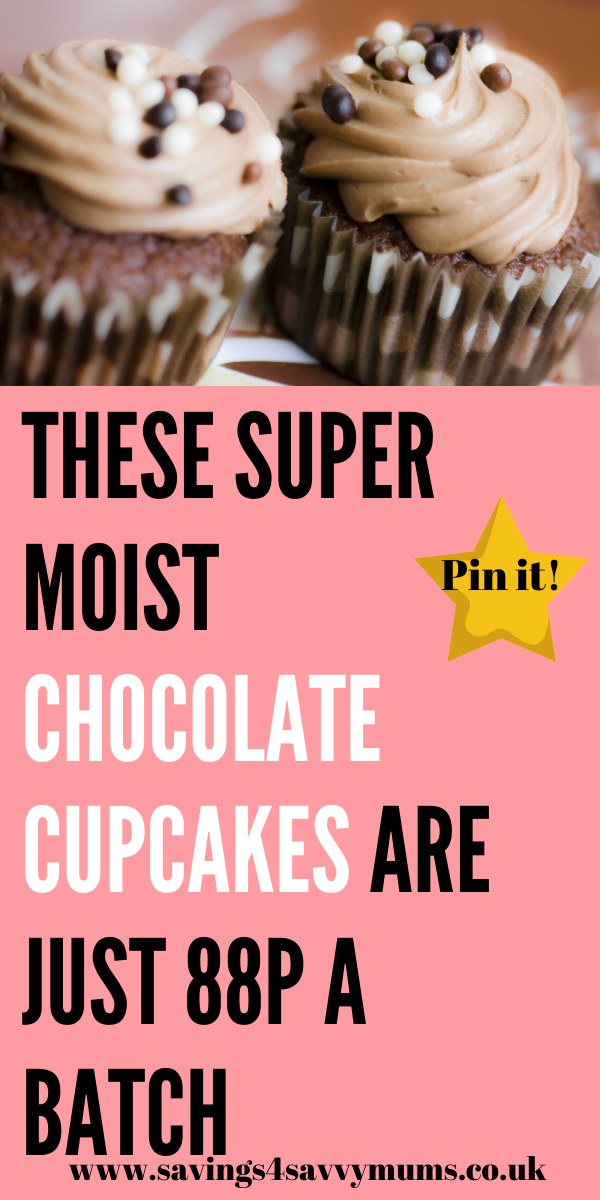 These super moist chocolate cupcakes are just 88p a batch. They are easy to make and are great for kids to help you make by Laura at Savings 4 Savvy Mums #chocolate #cupcakes #cheaprecipes