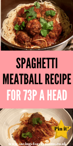 Come try our 73p a head spaghetti meatballs that are perfect for the whole family. This is really easy to cook and can be saved for leftovers by Laura at Savings 4 Savvy Mums #budgetrecipes #familyfood #budgetfood