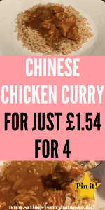 This Chinese chicken curry is just £1.54 for the whole family. It's easy and cheap to make and is perfect when the family craves a takeaway by Laura at Savings 4 Savvy Mums #ChineseChickenCurry #CheapMeals #BudgetMeals