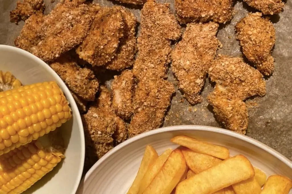 Southern Fried Chicken with chips and corn of the cob