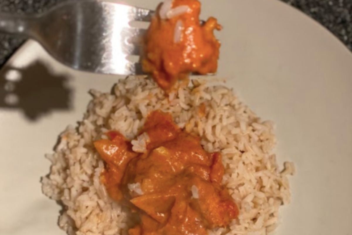 Chicken tikka masala curry with fork
