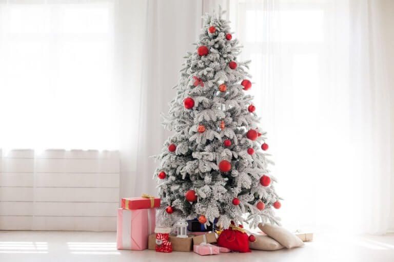 Silver Christmas tree with red balls