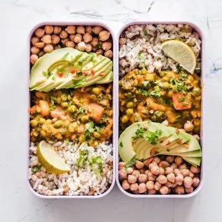 Chickpea curry with rice in a lunchbox