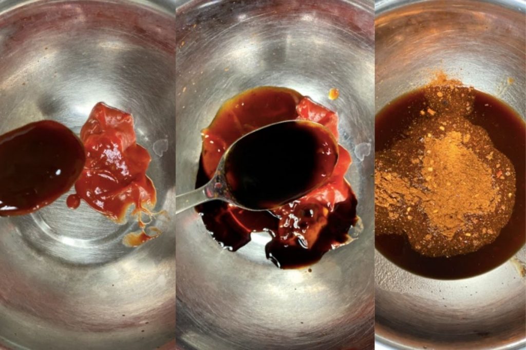 Three process pictures making the sauce