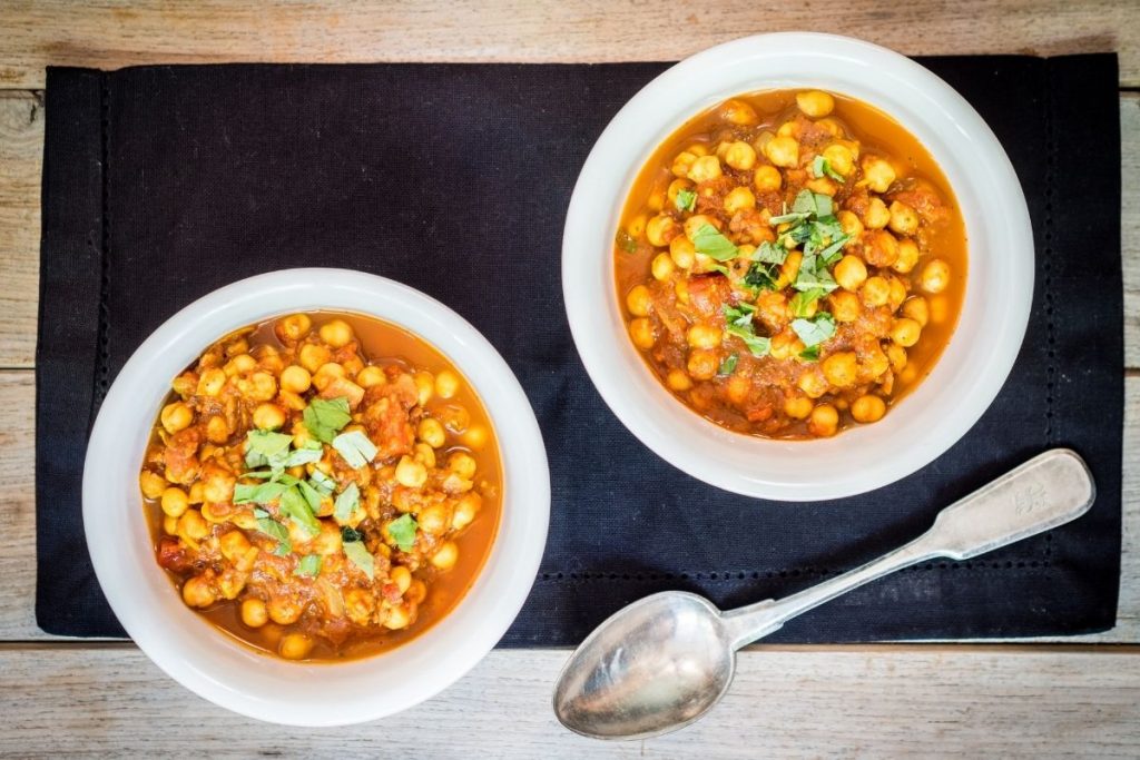 Two bowls of chickpea curry