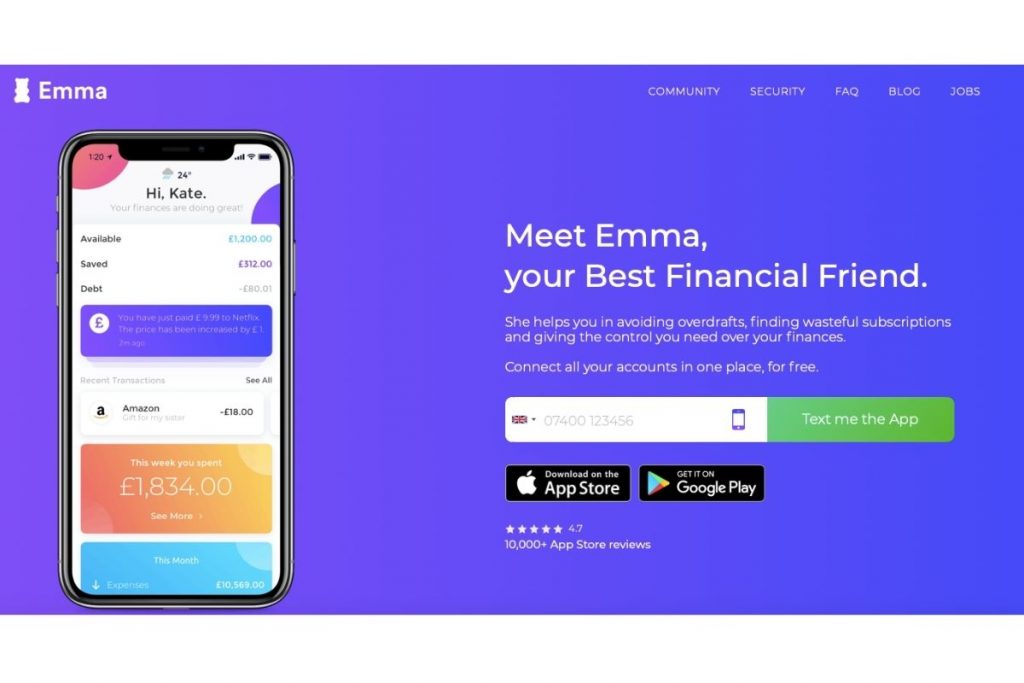 Emma app homepage screen