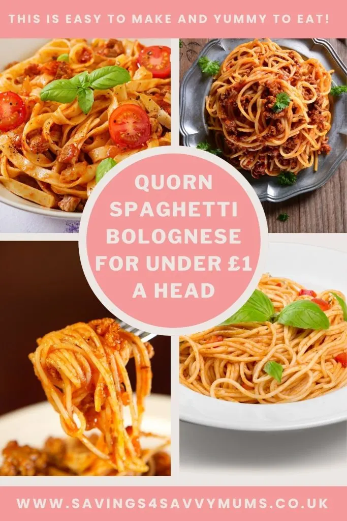 This is the best Quorn spaghetti bolognese that tastes amazing and comes in at under £1 a head for four people by Laura at Savings 4 Savvy Mums 