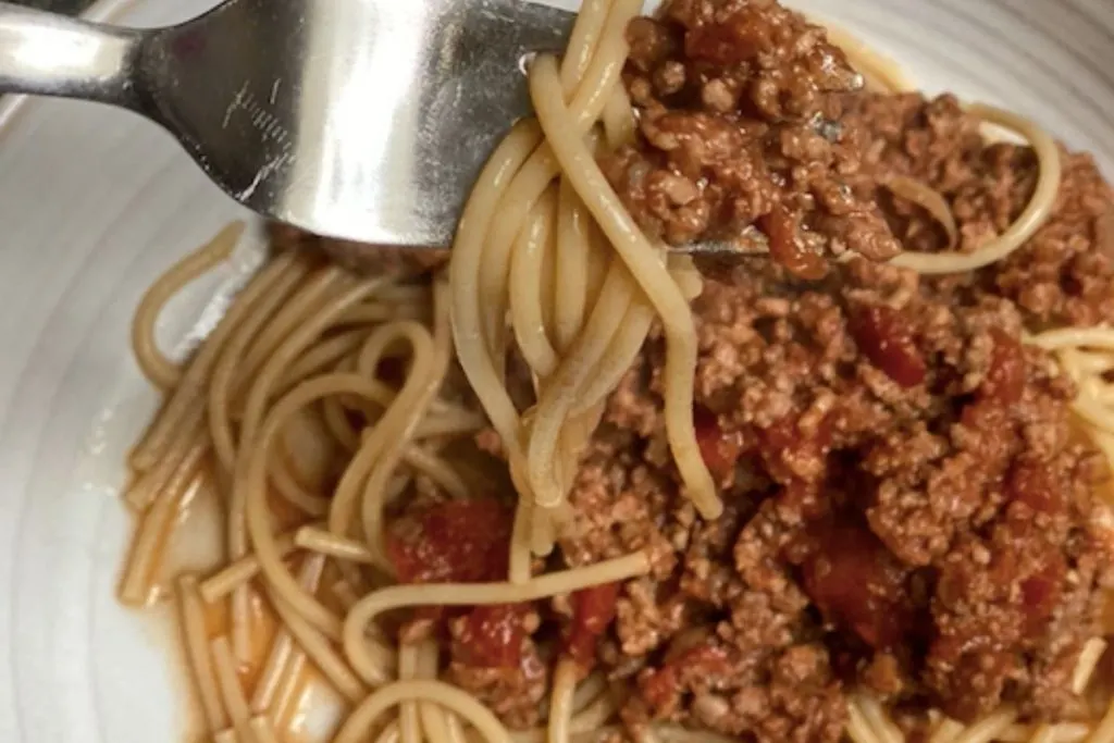 Slimming World Spaghetti Bolognese with fork